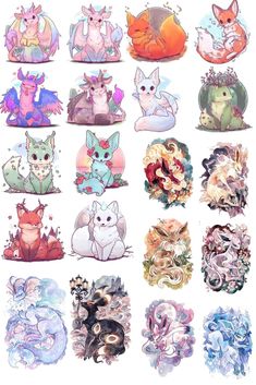 an image of many different types of animals on a white background with blue and pink colors