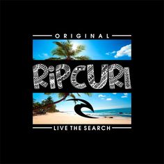 the logo for ripcur live at the beach, with palm trees in the background