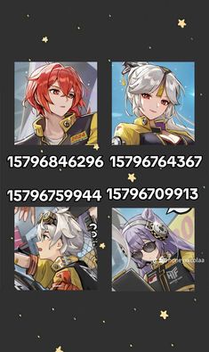 some anime characters with different expressions and numbers