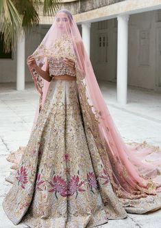 Long Tail Lehenga Bridal with Choli Dupatta Dress Lotus Lehenga, Tail Lehenga, Desi Clothing, Ali Xeeshan, Pink Veil, Lehenga Bridal, Long Trail, Latest Bridal Dresses, Indian Dresses Traditional