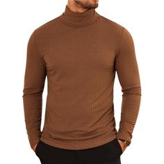 -Soft Ribbed Knitted Turtleneck T Shirts, Lightweight And Stretch Slim Fit Pullover Shirts, Bring Comfortable Wearing Experience. -Men's Casual Basic Turtleneck Shirts, Classic Style Long Sleeve High Neck T Shirts, Solid Color Thermal Turtle Neck Tee Shirts, Slim Fit Pullover Sweater, Fashion And Modern. -Matching Mens Turtle Neck Shirts With Jeans Or Pants For A Casual Look; Pairing This Lightweight Turtleneck Sweater With A Blazer Or Sport Coat, Overcoat, Denim Jacket For A Modern And Fashion Casual Ribbed Turtleneck Tops, Casual Knit Turtleneck Tops, Brown Knit Crew Neck Top, Casual Ribbed Brown Turtleneck, Casual Brown Ribbed Turtleneck, Brown Casual Turtleneck For Layering, Casual Brown Turtleneck For Layering, Casual Brown Top With Ribbed Neckline, Knit Long Sleeve T-shirt For Fall