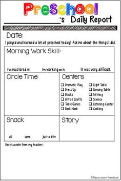 the daily report for preschool's daily report is shown in this printable worksheet