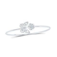 10kt White Gold Womens Round Diamond Butterfly Flower Bangle Bracelet 1/4 Cttw Diamond Butterfly, Butterfly Flower, Women Diamond, Gold Butterfly, Nature Inspired Jewelry, Butterfly Flowers, Flower Bracelet, Natural Earth, Delicate Necklace