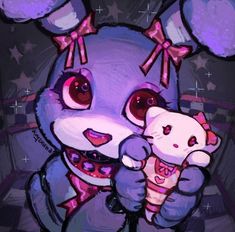 a drawing of a bunny holding an ice cream cone with stars on the wall behind it