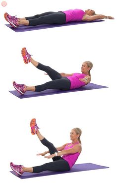 a woman doing an exercise on a purple mat