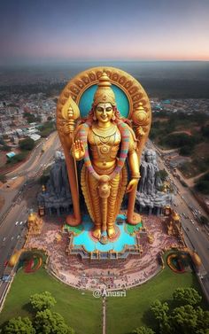 an aerial view of the giant statue of lord ganesharm in mumbai, india