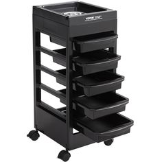 a black trolley with five drawers on wheels