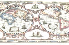 an old world map with ships on it