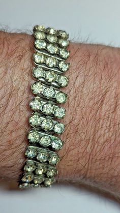 VINTAGE MADE IN JAPAN 3 ROWS RHINESTONES BRACELET STRETCHY Sparkling Crystal Bracelet In Costume Jewelry Style, Silver Costume Jewelry Bracelets With Stones, Adjustable Costume Jewelry Bracelets With Stones, Silver Costume Jewelry Bracelet With Stones, Costume Jewelry Crystal Bracelet With Rhinestones, Adjustable Fit Diamond Bracelet With Rhinestones, Silver Rhinestone Bracelet In Costume Jewelry Style, Silver Costume Jewelry Bracelets With Rhinestones, Silver Rhinestone Bracelet For Costume Jewelry