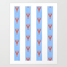 lobsters on blue and white stripes art print