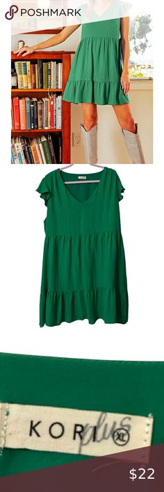 Kori Plus Green Tiered Ruffle Dress size XL