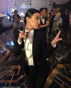 Power suit: Slicking her raven locks into a tidy bun, the 36-year-old reality star struck ... Great Gatsby Outfits For Women, Kris Jenner Birthday, Gatsby Party Outfit Women, 20s Party Outfit, Great Gatsby Outfits, Gatsby Party Outfit, Gatsby Outfit, Gatsby Gala, Gatsby Look