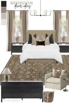 the bedroom is decorated in neutrals and browns