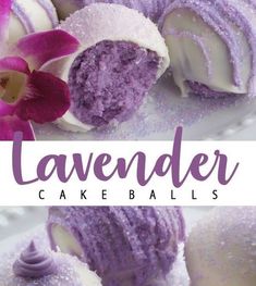 Lavender Cake Balls Recipe Tea Party Food Recipes Easy, No Bake Dessert Recipes Easy, Colorful Baked Goods, Lavender Snacks, Lavender Food Recipes, Easy Food Art Ideas, Lavender Recipes Baking, June Desserts, Food Sweet Desserts