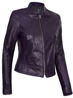 Rev up your fashion game with the Women Purple Cafe Racer Leather Jacket. Crafted with meticulous attention to detail, the leather exterior exudes both sophistication and moto-inspired attitude. Whether you're hitting the open road on your bike or exploring the urban streets, this jacket effortlessly merges style and function. Elevate your biker fashion with this statement-making piece. Specifications: 100% Real Lambskin Leather Internal Soft polyester Stand-up style collar Available in purple c Purple Cafe, Fitted Leather Jacket, Racer Leather Jacket, Biker Fashion, Purple Leather Jacket, Leather Jacket For Women, Cafe Racer Leather Jacket, Cafe Racer Jacket, Travel Jacket