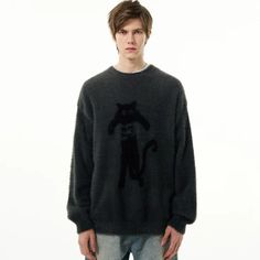 Be the envy of your friends with this exquisite Abstract Caught Kitten Sweater. Crafted from rich cotton blend, this timelessly stylish sweater offers a luxuriously comfortable fit, with bold geometric pattern embroidery and a distinctive silhouette. Perfect for any formal or casual occasion, this luxurious piece is guaranteed to add a touch of elegance and sophistication to any wardrobe. Features: -52%Acrylic 28%Nylon 20%Polyester -Knit crew neck -Dropped shoulder -Cute cat knit -Regular fit -U Geometric Pattern Embroidery, Kitten Sweater, Stylish Sweater, Cat Sweater, Stylish Sweaters, Pattern Embroidery, Beige Sweater, White Sweaters, Grey Sweater