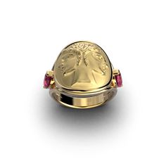 Discover the Janus Gold Ring, a masterpiece meticulously crafted in Italy by Oltremare Gioielli. This exquisite piece of Italian jewelry is available in your choice of 14k or 18k gold. Inspired by the opulence of ancient Rome, the Grape Garnet Ring with its captivating Janus Coin design adds a touch of historical allure to your collection. Immerse yourself in the legacy of Italian craftsmanship and embrace the timeless beauty of this unique Roman-style ring •Band measurements: approx. 19 mm wide Coin Design, Roman Fashion, Italian Jewelry, Garnet Ring, Coin Jewelry, Garnet Rings, Ancient Rome, Ring Band, Ring Verlobung