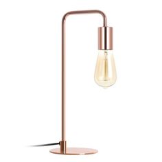 the light bulb is on top of a table lamp with a metal stand and base