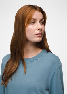 This Soft Long Sleeve T-shirt Is An Elevated Staple Made From 100% Regenerative Organic Certified Cotton. Relaxed Fit Long Sleeve T-shirt For Everyday, Everyday Long Sleeve Relaxed Fit T-shirt, Everyday Relaxed Fit Long Sleeve T-shirt, Comfortable Acid Wash Top For Loungewear, Acid Wash Relaxed Fit Top For Loungewear, Relaxed Soft-washed Acid Wash Top, Relaxed Acid Wash Soft-washed Top, Everyday Washed Blue Relaxed Fit T-shirt, Washed Long Sleeve Relaxed Fit T-shirt