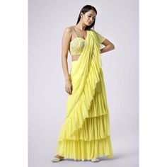 Buy A Designer Yellow Georgette Pre-draped Ruffle Saree With a Handwork Blouse is a Modern yet Elegant Outfit That Combines Traditional Styles. Online in India - Etsy Handwork Blouse, Traditional Styles, Drape Saree, Western Outfits Women, Pastel Yellow, Western Outfits, Elegant Outfit, Full Sleeve