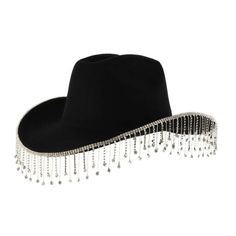 Super Cute Black Cowboy Hat Rhinestone Fringe Detailing At The Trim Great For Brides, Bachelorette Parties, Birthdays, Festivals, Or Just A Fun Night Out Gorgeous Statement Piece One Size Crown 22.8” New - Perfect Condition Austin Texas Cowboy Yeehaw Brides Bridal Love White Cute Fun Funky Western Cowgirl Fedora Cap Crystal Diamonds Ray-Ban Madein Matte Retro Vintage Rare Unique 80’s Aj Morgan Groovy Pieces 70’s Trendy Vogue Kourtney Kardashian Kendall Jenner Unisex Gorgeous Old Hollywood Lenses Western Party Hat With Rhinestone Fringe, Party Hat With Rhinestones And Flat Brim, Elegant Rhinestone Hats For Festival, Elegant Rhinestone Festival Hats, Texas Cowboy, Black Cowboy Hat, Rhinestone Fringe, Black Cowboy, Gucci Hat