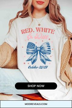 pregnant women wearing a red white and due shirt with a bow on it Cute 4th Of July Birthday T-shirt, Cute Summer Tops For Gender Reveal, Family Matching White Tops For 4th Of July, White Patriotic Shirt For Spring, White Top For Summer Gender Reveal, White Patriotic Spring Shirt, White Summer Top For Gender Reveal, Customizable Cute Tops For Gender Reveal, Custom Print Tops For Gender Reveal In Summer