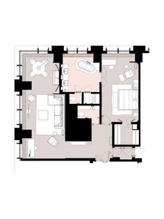 the floor plan of an apartment with two beds and one living room, including a dining area