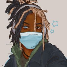 a woman wearing a face mask with dreadlocks