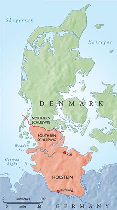 a map of denmark showing the location of d'enm mark and other towns