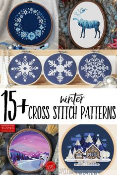 cross stitch patterns with the words 15 winter cross - stitch patterns on them and an image of