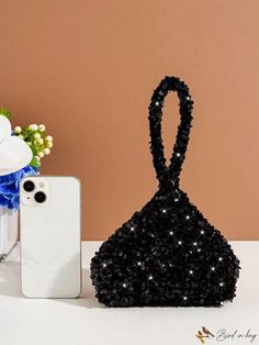 BirdinBag - Black Sequin Mini Novelty Party Bag Chic Party Pouch Bag, Trendy Handheld Shoulder Bag For Party, Chic Party Tote Shoulder Bag, Chic Party Shoulder Bag Tote, Trendy Party Clutch Bag, Trendy Pouch Bag For Events, Trendy Rectangular Bag For Parties, Trendy Event Pouch Bag, Event Handheld Shoulder Bag With Removable Pouch