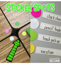 the words sticker spots are placed on top of each other