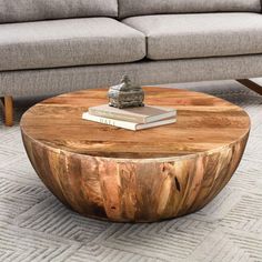 Arthur Mango Wood Coffee Table In Round Shape, Dark Brown The Urban Port Mango Wood Coffee Table, Furnitur Ruang Keluarga, Drum Coffee Table, Round Wood Coffee Table, Into The Wood, Drum Table, Wooden Texture, Art Deco Table, Sofa End Tables