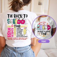 the back to school tour t - shirt is being worn by a girl