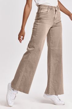 FIONA MID RISE WIDE LEG JEANS CASHMERE Trendy Stretch Wide-leg Jeans, Chic Flare Jeans With Frayed Hem For Fall, Chic Flares With Frayed Hem For Fall, High Waist Frayed Hem Flares For Fall, High Waist Flares With Frayed Hem For Fall, Chic High Waist Beige Flare Jeans, Chic Beige High-waist Flare Jeans, High Rise Cotton Flares For Fall, Fall Mid-rise Flare Jeans With Frayed Hem