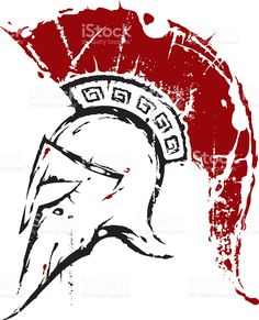 a spartan helmet with red paint splattered on it