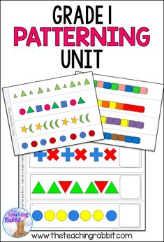 two worksheets with the words grade 1 patterning unit on them and an image of