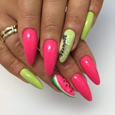 Fruit Nail Designs, Fruit Nail Art, Watermelon Nails, Nails Yellow, Indigo Nails, Yellow Nails, Nail Art Inspiration, Nail Arts