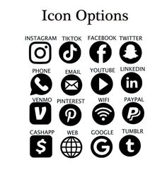 the icons used in social media are black and white, with different symbols on them