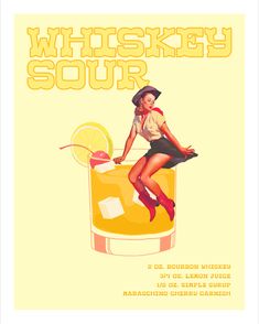 martini, cosmopolitan,aperol spritz, mojito, whiskey sour Cowgirl Cocktail, Whiskey Sour Cocktail, Abi Motto, Retro Art Prints, Cocktail Poster