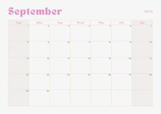 a calendar for the month of november with pink lettering on it and a white background