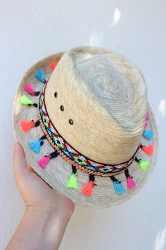 Handmade Hat Hand Decorated. Only 4 available. Fun Summer Festival Straw Hat, Hippie Multicolor Spring Hat, Fun Spring Festival Straw Hat, Spring Festival Fun Straw Hat, Multicolor Straw Hat For Summer Festivals, Bohemian Woven Hat For Spring, Bohemian Woven Spring Hat, Spring Bohemian Woven Hats, Handmade Bohemian Hat For Spring