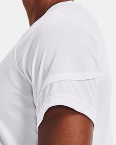 UA Tech™ fabric is quick-drying, ultra-soft & has a more natural feel|Material wicks sweat & dries really fast|Raglan sleeves White Go-dry Activewear For Outdoor, White 4-way Stretch Tops For Running, White Moisture-wicking Relaxed Fit Activewear, White Go-dry Top For Outdoor, White Go-dry Outdoor Top, Under Armour Moisture-wicking Crew Neck Activewear, Functional Under Armour Tops, Functional Solid Color Under Armour Tops, White Breathable Activewear In Recycled Polyester