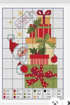 a cross stitch christmas tree with presents on it