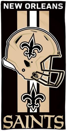 a new orleans saints beach towel with an image of a football helmet on the front