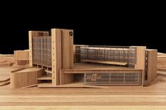 a model of a building made out of wood