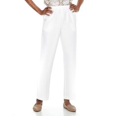 Effortless style is yours wearing these women's Alfred Dunner pull-on pants. Pull-on design2 pocketsFIT & SIZINGShort: 26-in. inseamAverage: 28-in. inseamStraight-leg cutElastic waistbandFABRIC & CAREPolyesterMachine washImported Size: 10 Short. Color: White. Gender: female. Age Group: adult. Alfred Dunner Pants, Alfred Dunner, Bottom Clothes, Ankle Pants, Pull On Pants, Straight Leg Pants, Bottoms Pants, Effortless Style, Size 16