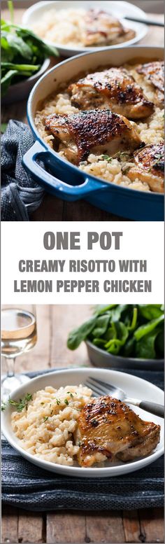 one pot creamy risotto with lemon pepper chicken is the perfect dinner for two