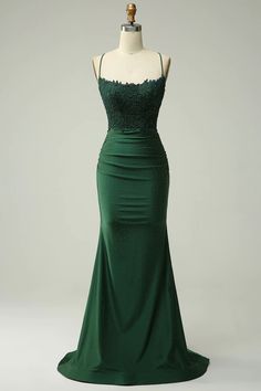 Zapakasa Women Prom Dress Dark Green Spaghetti Straps Mermaid Evening Dress Dark Red Prom Dress, Green Long Prom Dress, Dark Green Prom Dress, Spaghetti Strap Prom Dress, Prom Dress Inspiration, Cute Prom Dresses, Red Prom, Pretty Prom Dresses, Sophisticated Dress