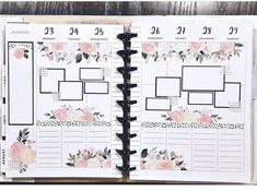 an open planner with flowers on it and the numbers twenty - fives in each page